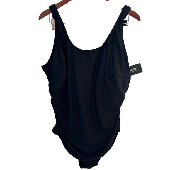 DACI Women's Plus Size Black One Piece Swimsuit Size 24W Ruched Built-in Bra - Picture 1 of 8